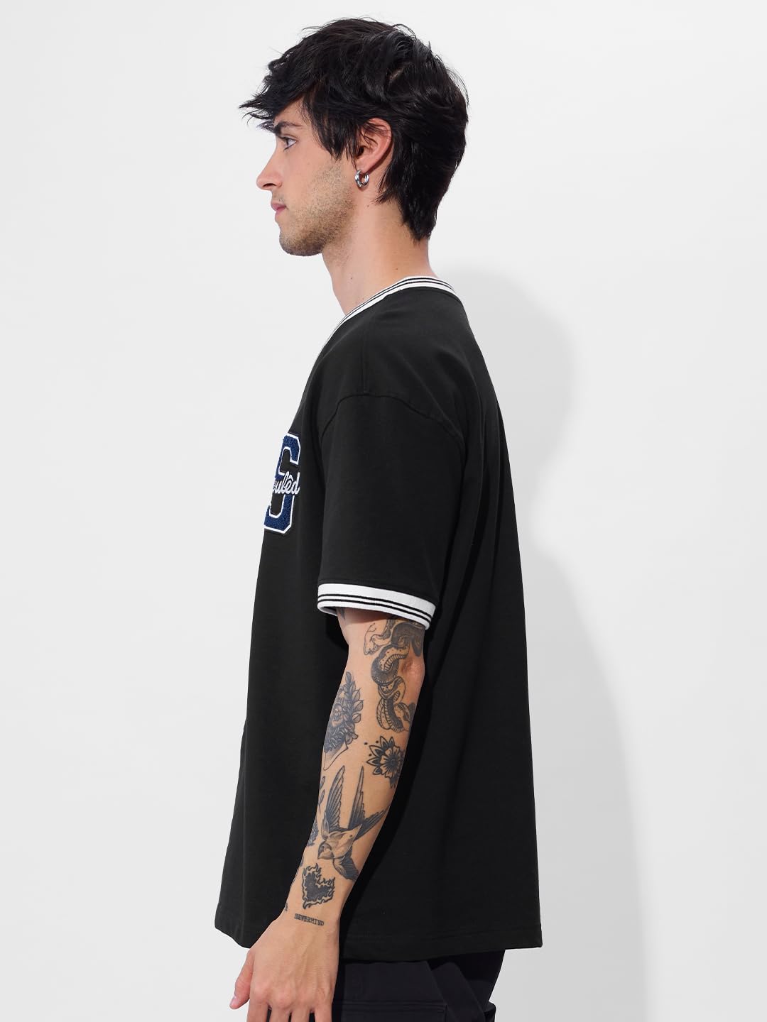 The Souled Store Varsity T-Shirt: Blue Blaze Oversized T-Shirt for Men Boys Cotton Casual Half Sleeves Baggy Loose Fit Drop Shoulder Round Neck