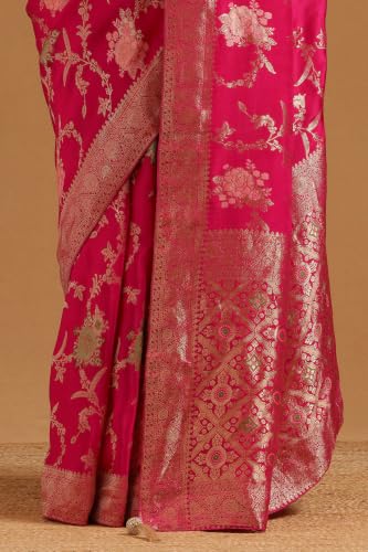 Soch Womens Fuchsia Crepe Botanical Zari Woven Saree
