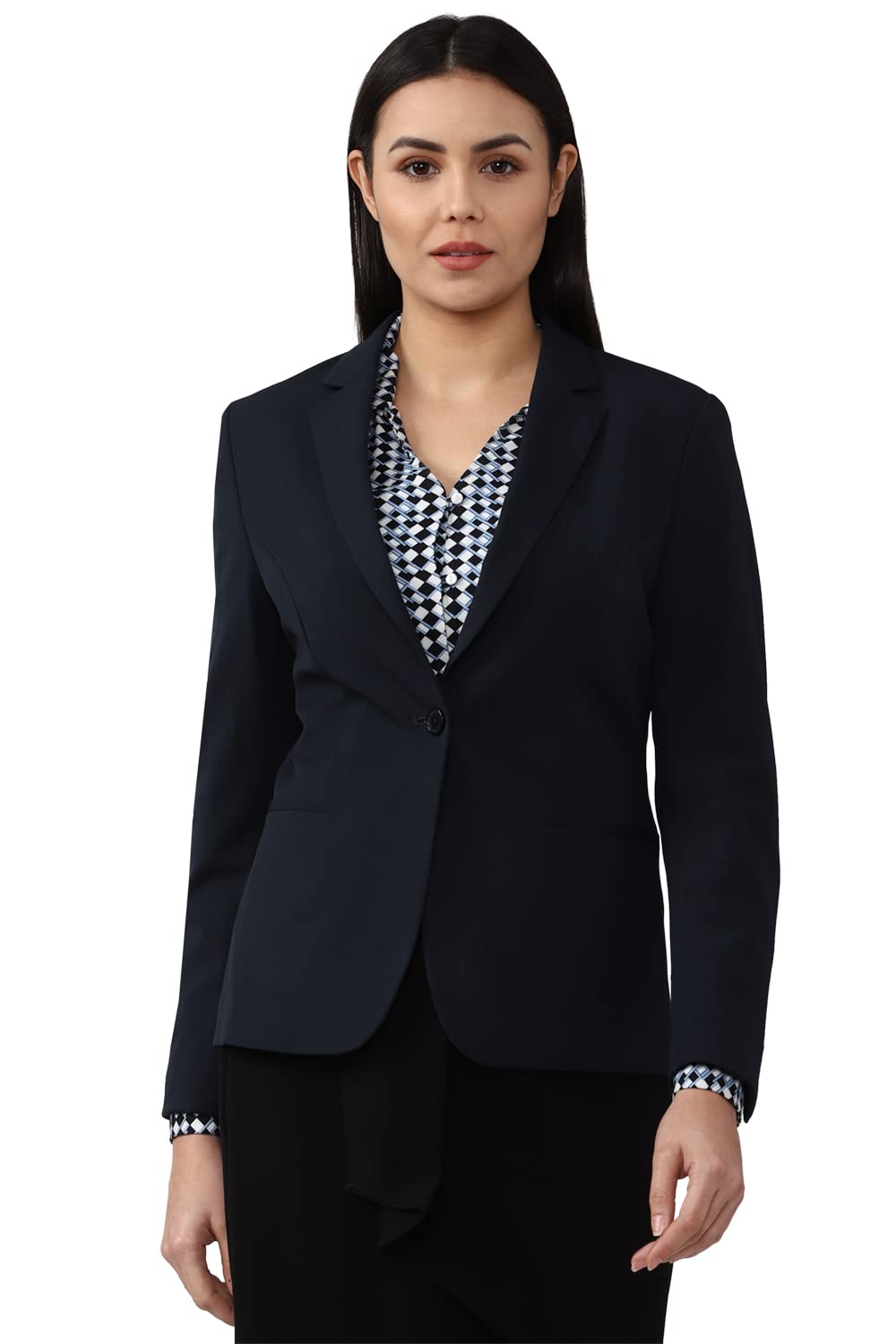 Van Heusen Women's Blazer,Full Sleeves Regular (VWBZCRGBN66997_Navy_S)