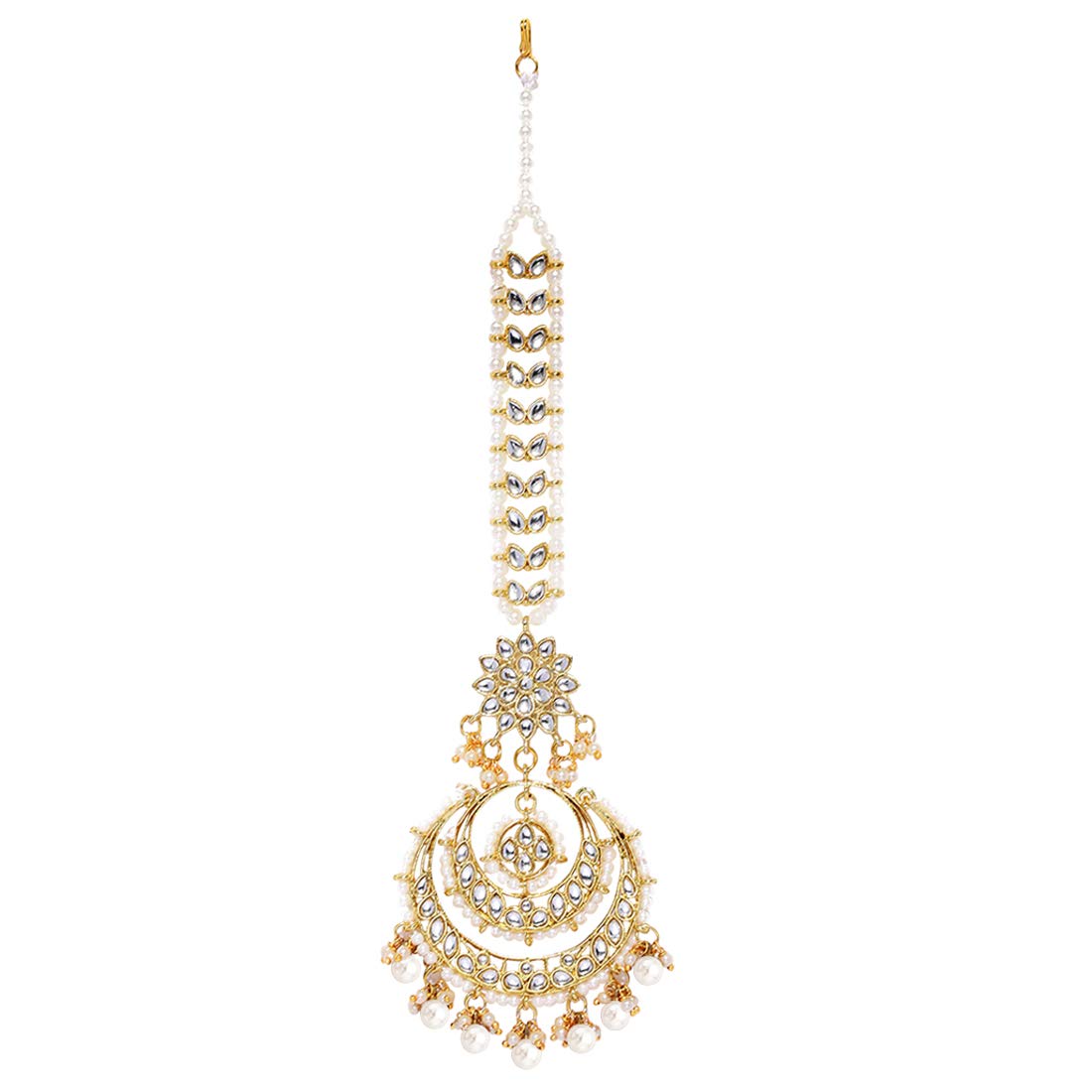 Peora Gold Plated Wedding Kundan White Pearl Maang Tikka for Women
