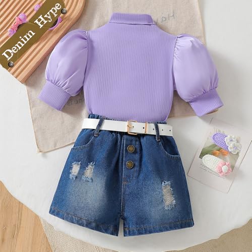 Hopscotch Girls Short Sleeves Graphic Print Lavender Color Short set (2-3 Years)