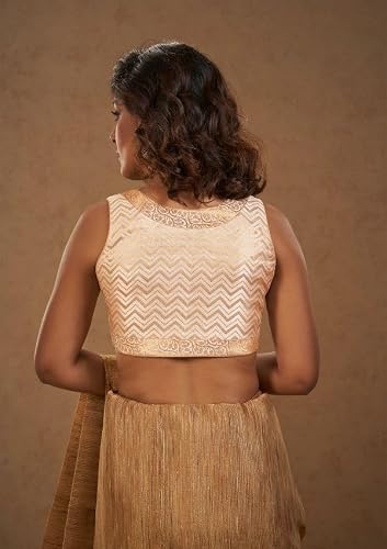 SALWAR STUDIO Cream Brocade Readymade Blouse- Pack of 1.