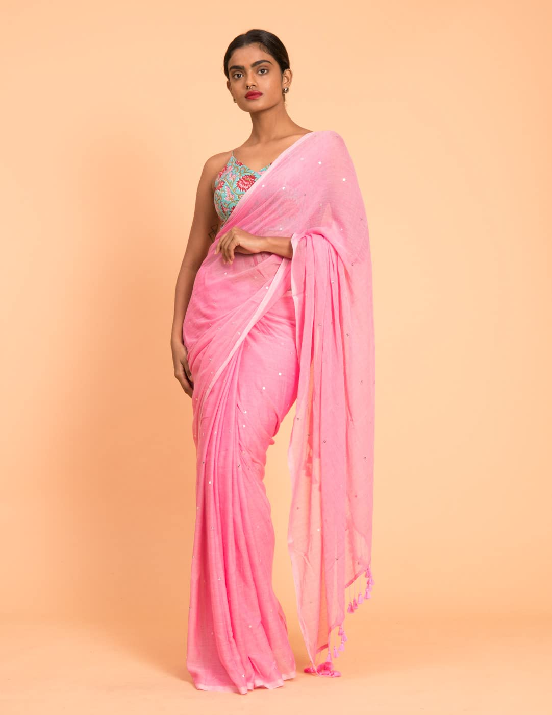 Suta Women's Plain Pure Cotton Saree Without Blouse| Pink Saree| Pink Cotton Saree Saree