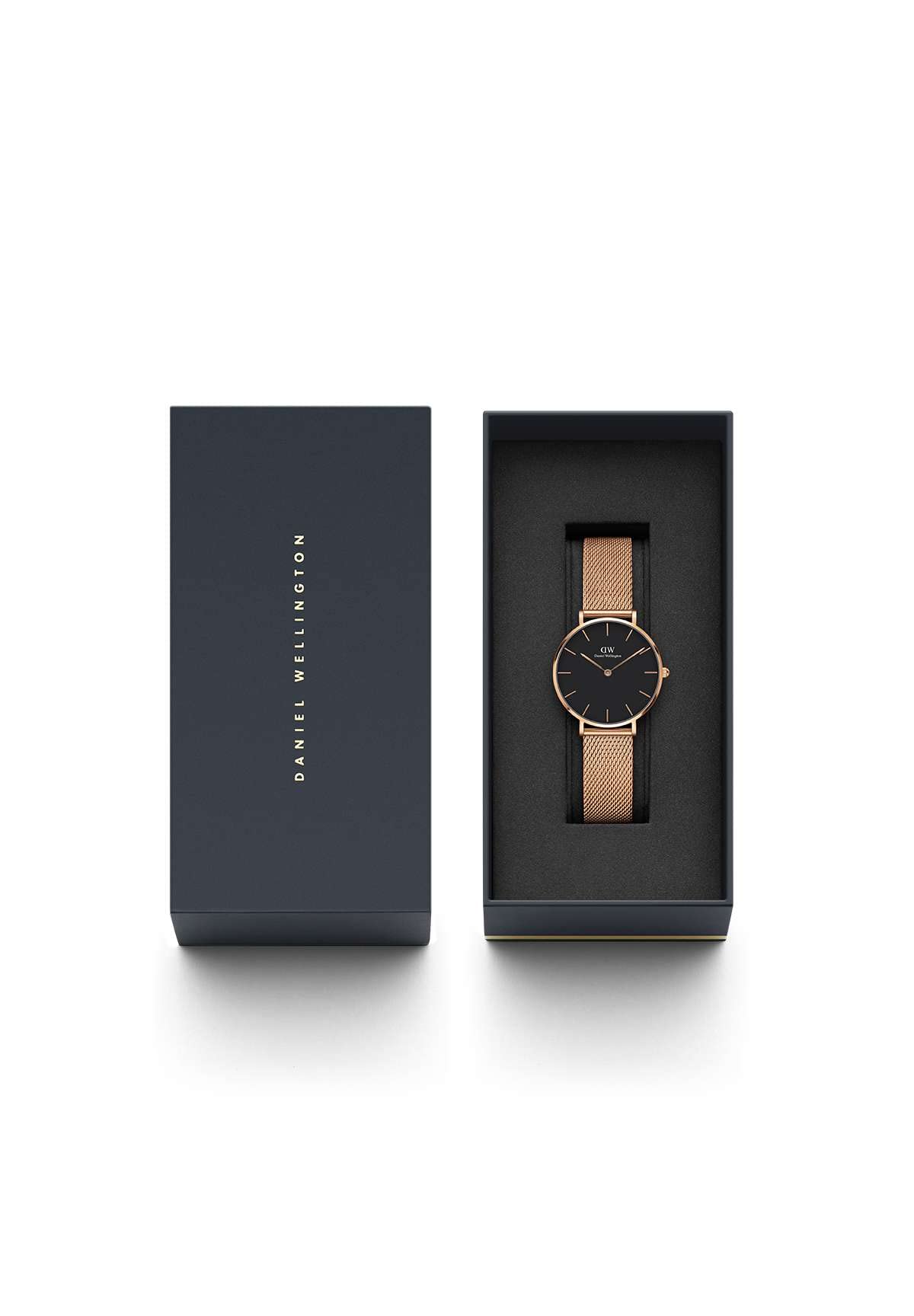 Daniel Wellington Stainless Steel Classic Petite Analog Black Dial Women Watch-Dw00100161, Rose Gold Band