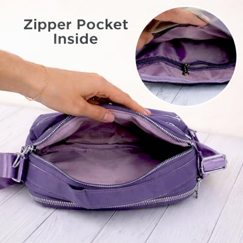 NFI essentials Crossbody Bag for Women, Multi-Layer Stylish Sling Bag for Girls, Nylon Shoulder Bag Purse for Ladies, Multi Pocket Travel Massenger Bag for Woman Latest (Purple)