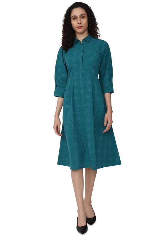 Van Heusen Women's Cotton Asymmetrical Knee-Length Dress (VWDRURGPO14685_Blue