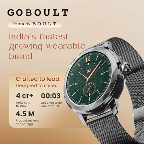 GOBOULT Newly Launched Alora Smart Watch 1.19'' AMOLED Display, BT Calling, Rotating Bezel, 150+Watchfaces, 800 Nits Brightness, AI Voice Assistant, SpO2 Monitoring, 120+ Sports Mode (Silver)