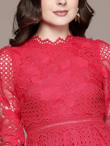 Label RITU KUMAR Red Marin Round Neck Long Dress
