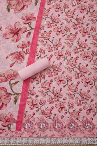 Soch Womens Pink Rayon Floral Print Unstitch Dress Material With Thread Work
