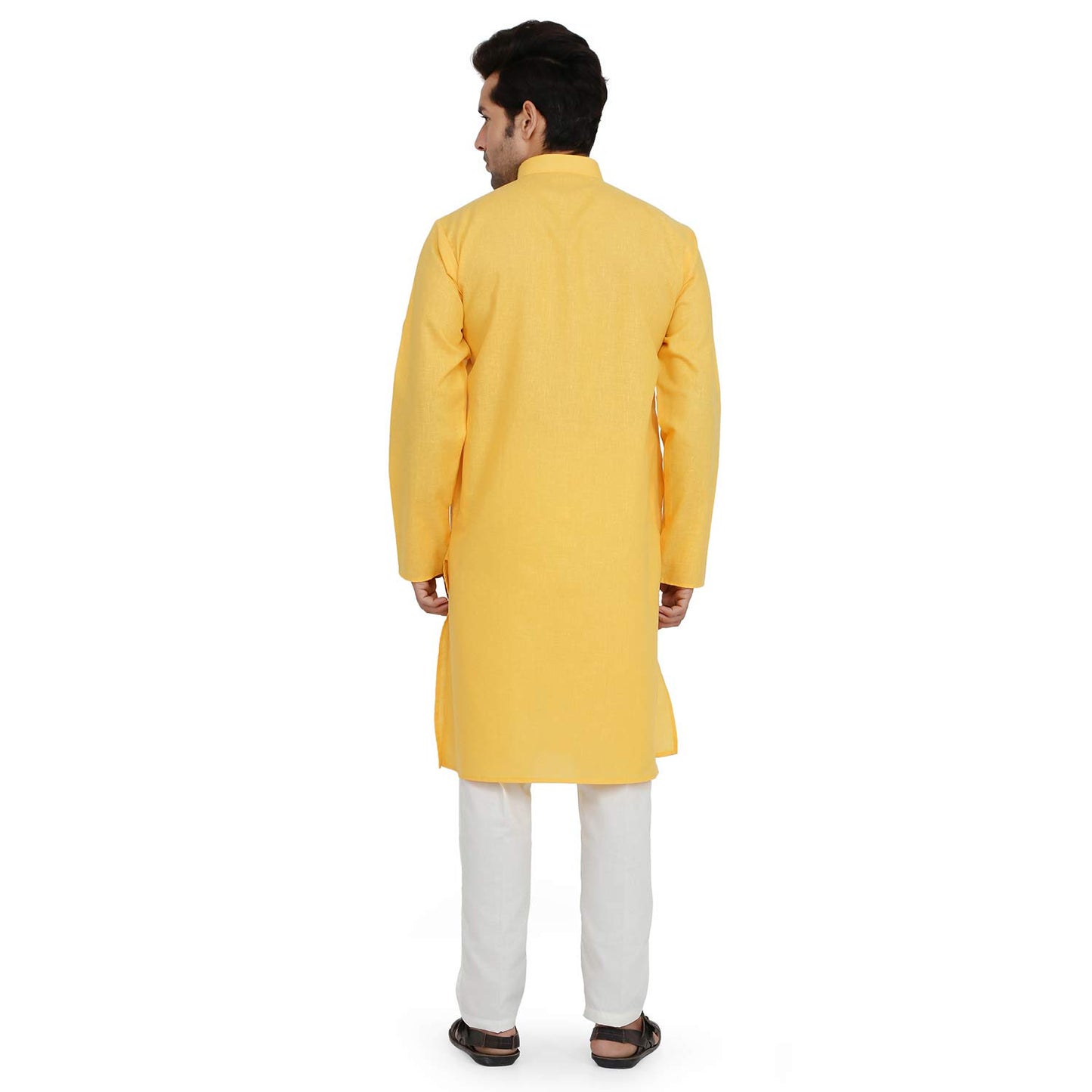 Royal Kurta Mens Linen Kurta Pyjama Set Yellow 40