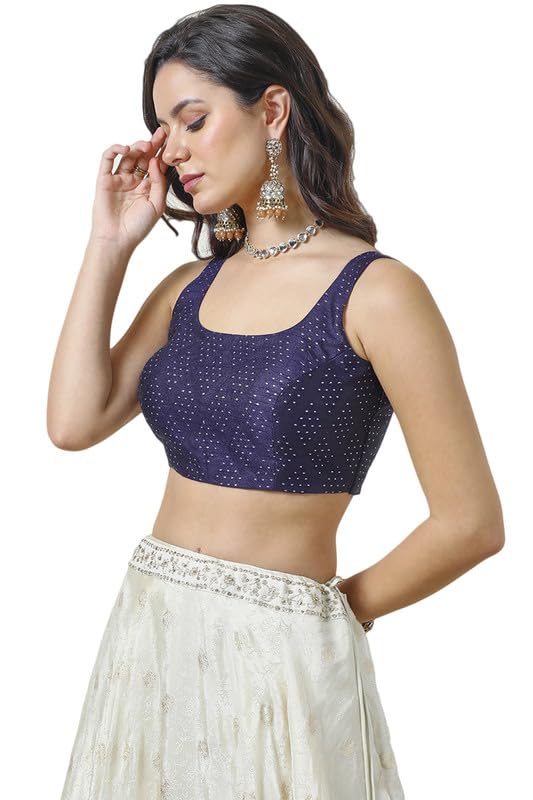 Soch Womens Navy Blue Art Silk Woven Design Padded Blouse