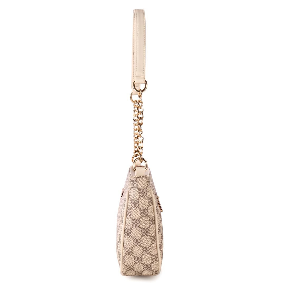 Carlton London Women's Beige Signature Crossbody Bag with Gold Chain Strap