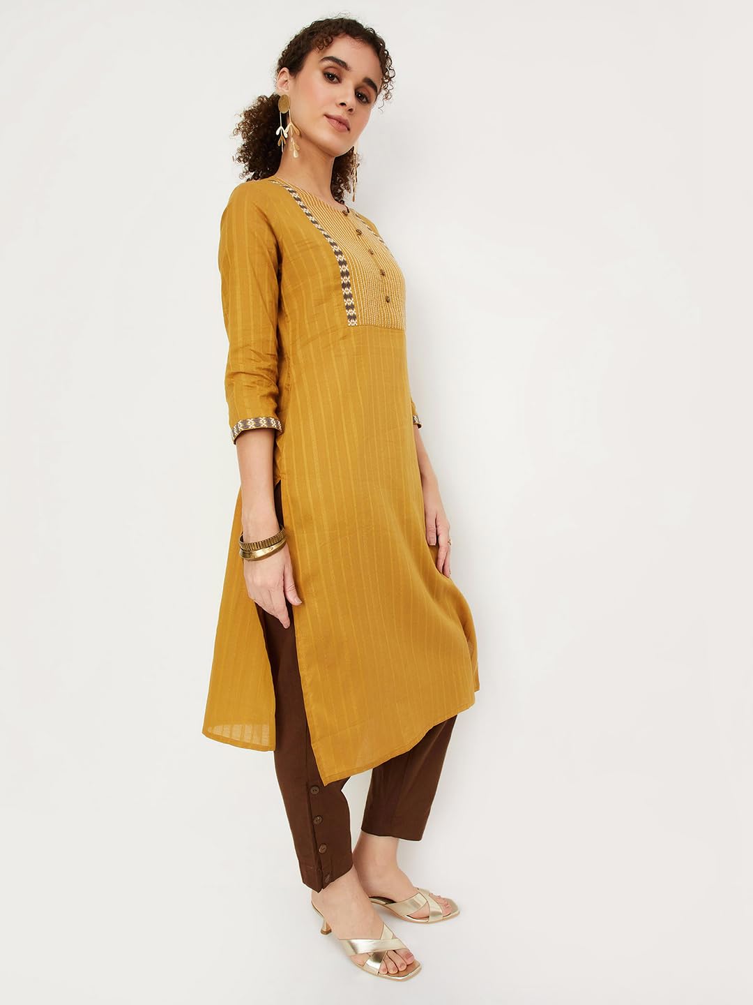 Max Women's Cotton Blend Straight Kurta Shirt (WWKI31006MUSTARD_Mustard, Straight Fit, Medium