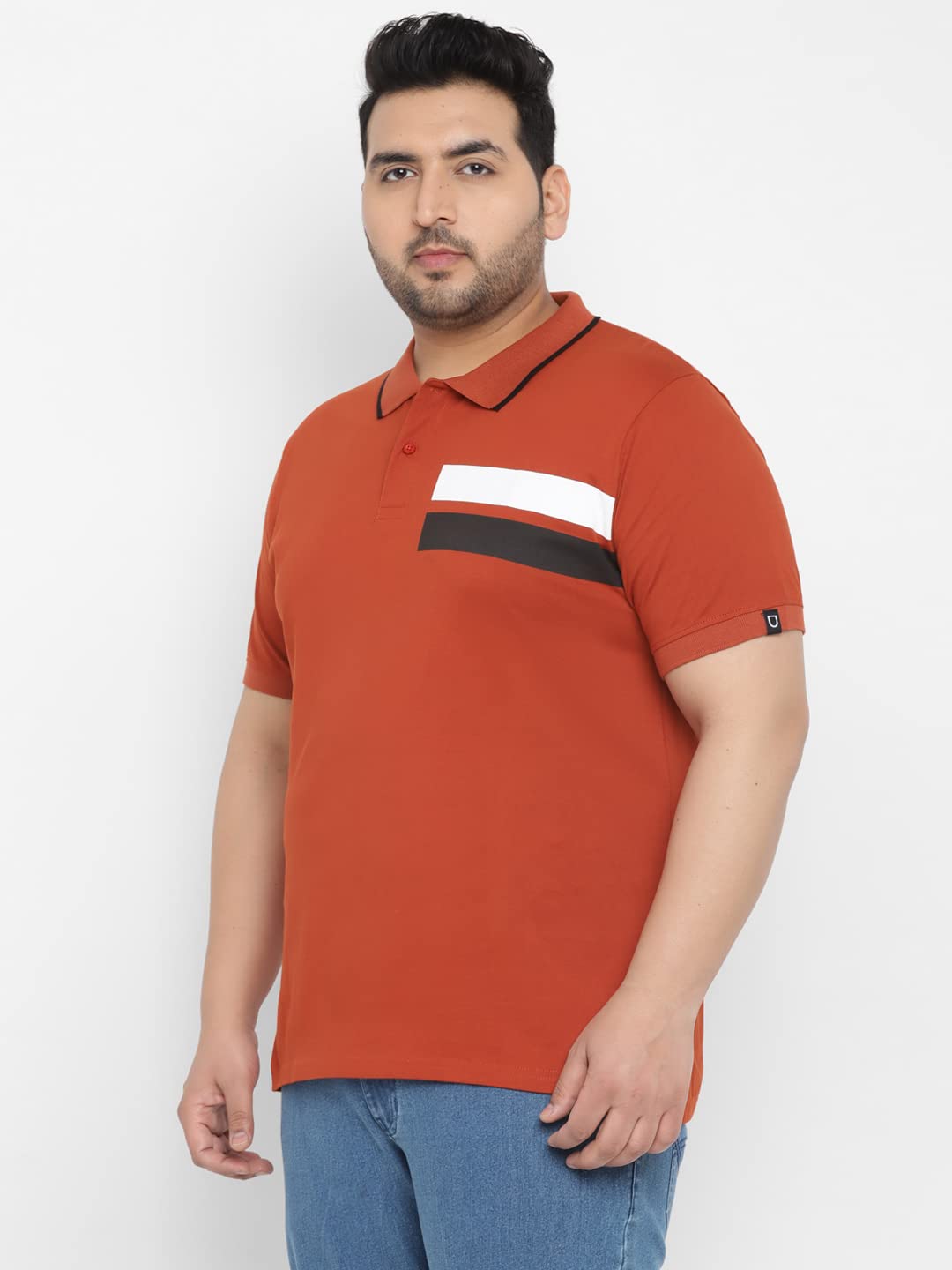 Urbano Plus Men's Orange Colour-Block Regular Fit Half Sleeve Cotton Polo T-Shirt (pluspolocbp-020-rust-4xl)