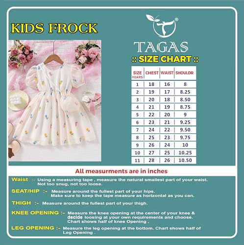 TAGAS Girls Swiss Dot Floral Print Dress Sleeve Less Round Neck Elastic Waist Dress for Girls(KD-399) (3-4 Years, of White)