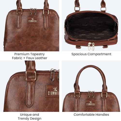 THE CLOWNFISH Martina Handbag for Women Office Bag Ladies Shoulder Bag Tote For Women College Girls (Brown)