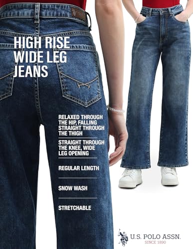 U.S. POLO ASSN. High Rise Wide Leg Jeans (UWAW24JEN158_Blue_28)