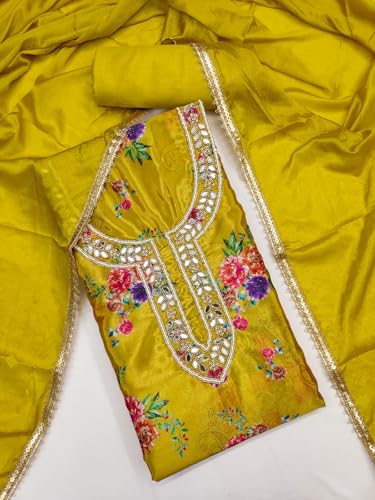 Leeli Peeri Designer Women's Chinon Silk Floral Printed Unstitched Salwar Suit Dress Material