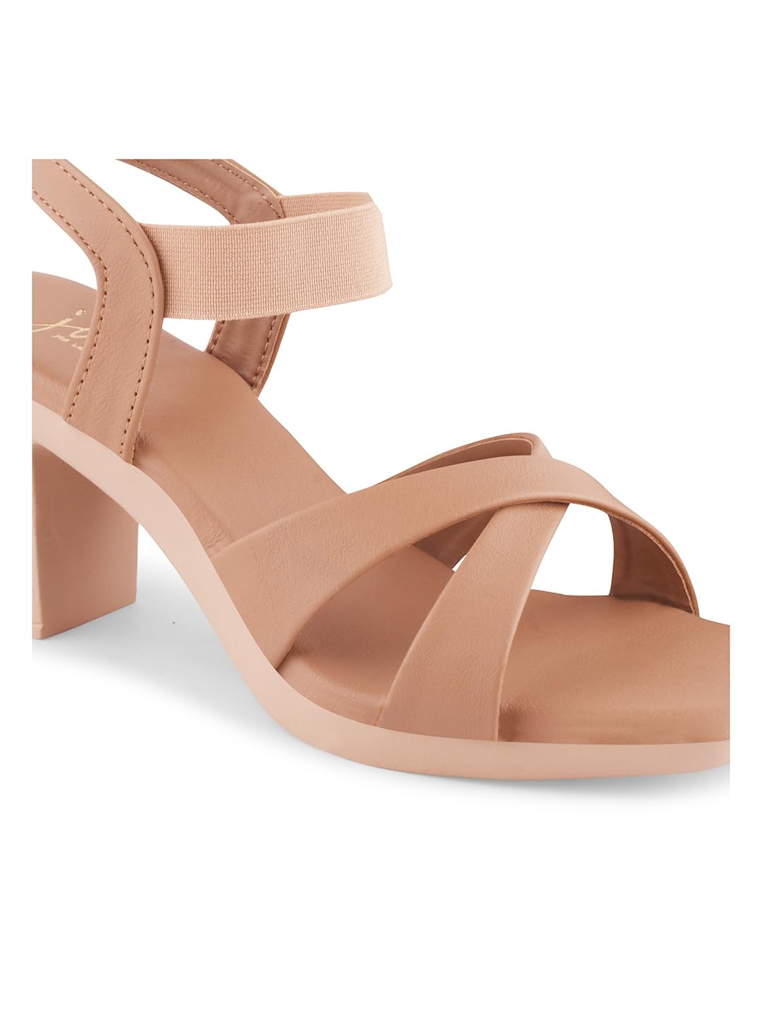 JM LOOKS Stylish Fancy Block Heel Sandal with Ankle Strap for Women & Girls | Casual Women Heel Sandals Peach