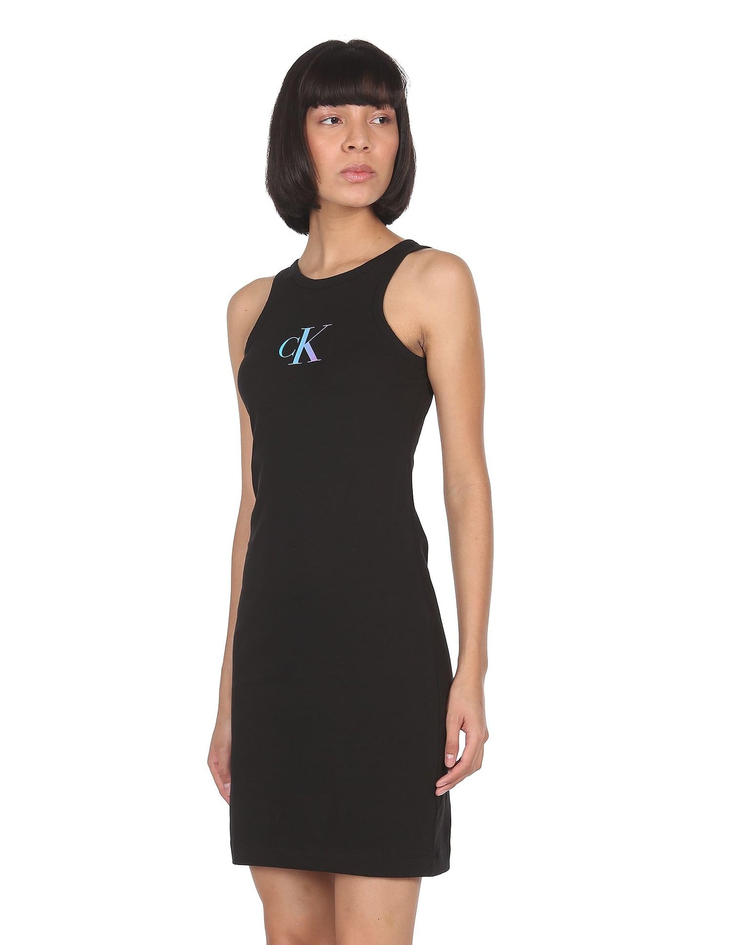 Calvin Klein Women's Cotton Bodycon Dress Above The Knee Casual J20J219641BEH_Ck Black L