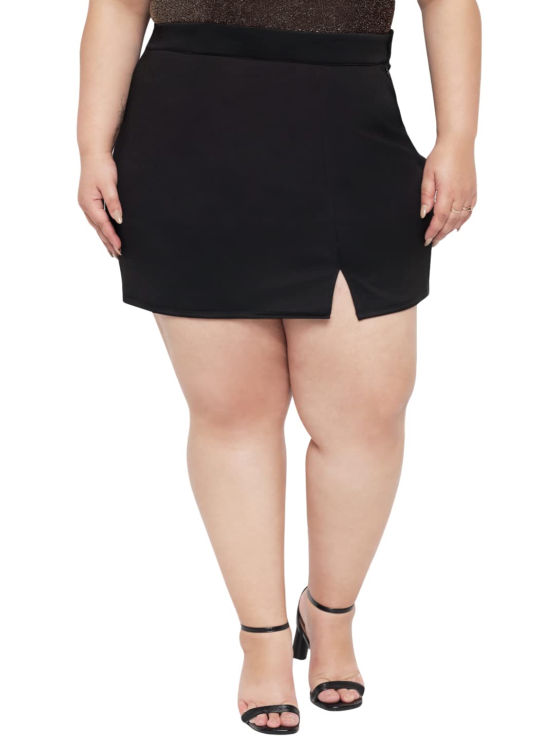 wild U Women Western Plus Size Front Slit Mini Short Trendy Latest Skirt (Black, Waist : 38")