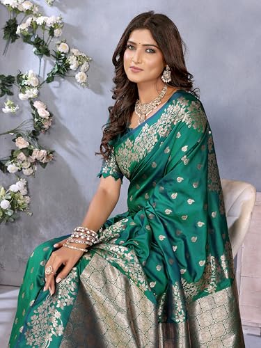 SGF11 Women's Kanjivaram Pure Soft Silk Saree With Unstitched Blouse Piece (Rama Green)