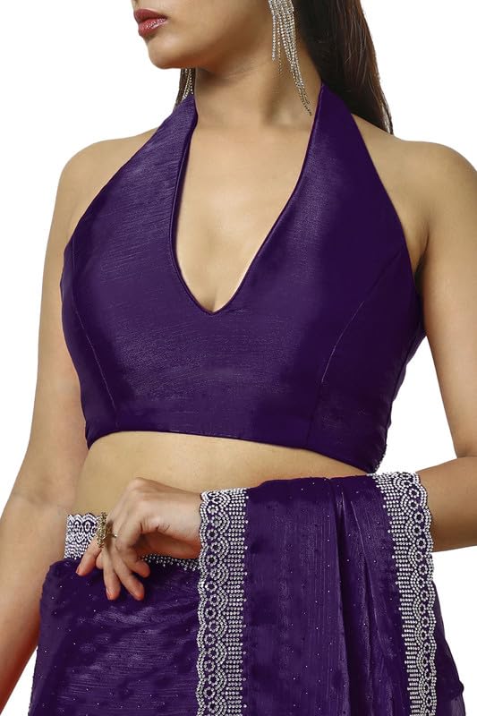 Soch Womens Purple Tissue Saree With Stone Work