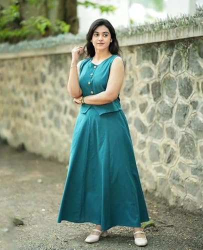 ZIVORY FASHION Women Cotton Sleeveless Top & Flared Skirt Set, Solid Summer Co-Ord Set, Stylish Casual Comfortable Outfit (in, Alpha, M, Regular, Blue)