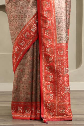 Soch Womens Red Tissue Ethnic Motifs Zari Woven Saree With Stone Work
