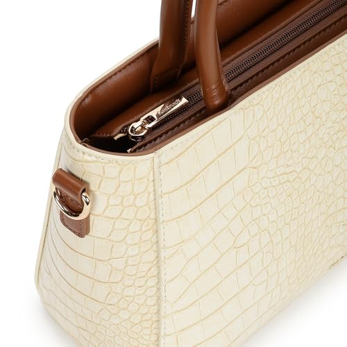 Fastrack Croco-Textured Satchel Bag for Women | Faux Leather Handbag with Zip Closure, Gold Hardware and Organiser Pockets | Elegant Structured Satchel for Work, Brunch and Daily Use