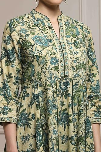 Biba Women Green Cotton Anarkali Printed Suit Set_36