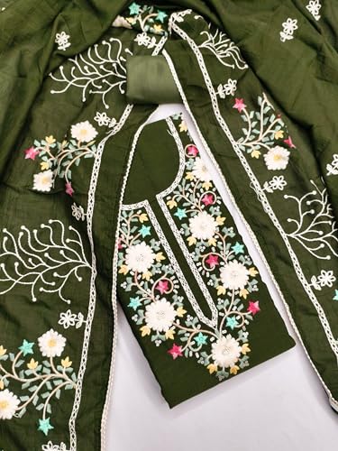 Leeli Peeri Designer Women's Vichitra Silk Embroidery Work Unstitched Salwar Suit Dress Material