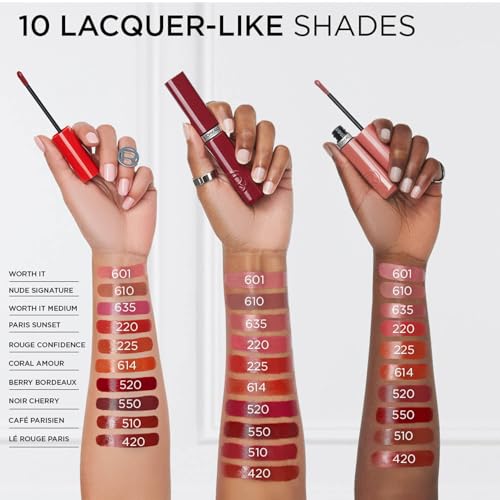 L'Oréal Paris Infallible Laque Resistance Lacquer-Like Shine Finish. 16H longwear lacquer lipstick. High-impact color, zero transfer - 225 Rouge Confidence, 4ml