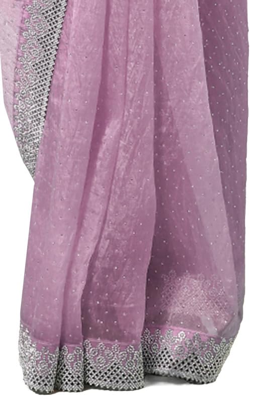 Soch Womens Lavender Organza Saree With Stone Work