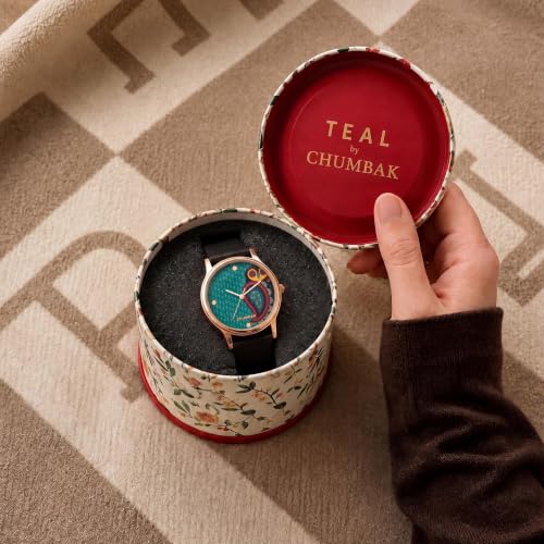 TEAL BY CHUMBAK Round Dial Analog Watch for Women,Folksy Owl Collection, Solid Vegan Leather Strap,Gifts for Women/Girls/Ladies,Stylish Fashion Watch for Casual/Work - Black