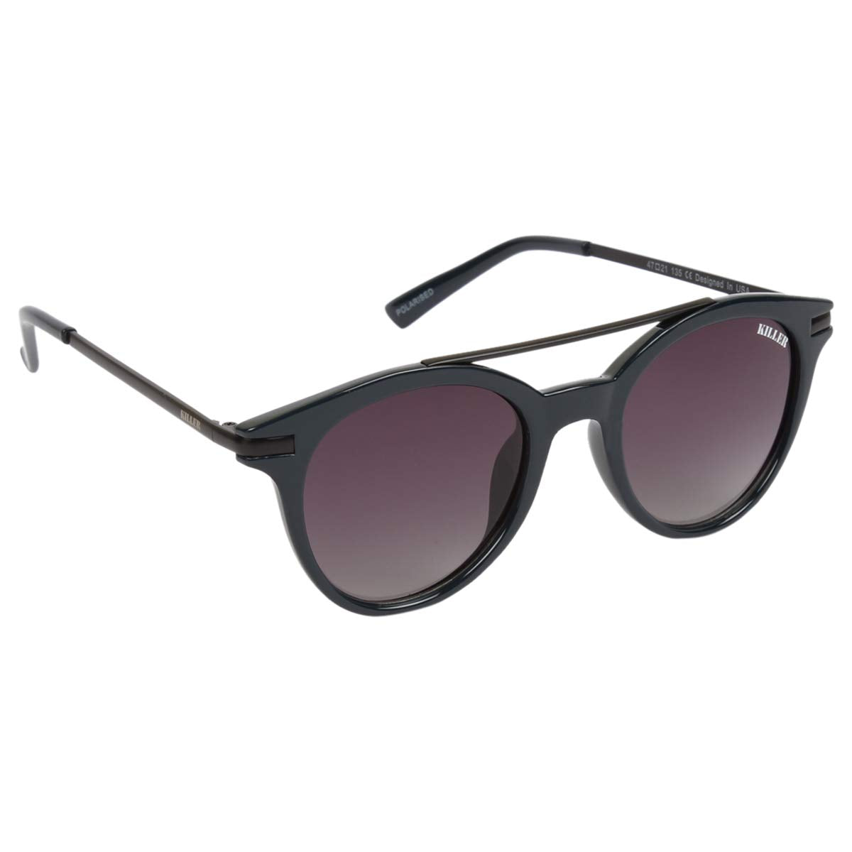 Killer Women's Polarised Round Full Rim Sunglasses (Blue) (Lens Color - Grey) (Lens Size - 47 * 21 * 135 MM) (Pack Of 1) (KLN3061ANT BLU)