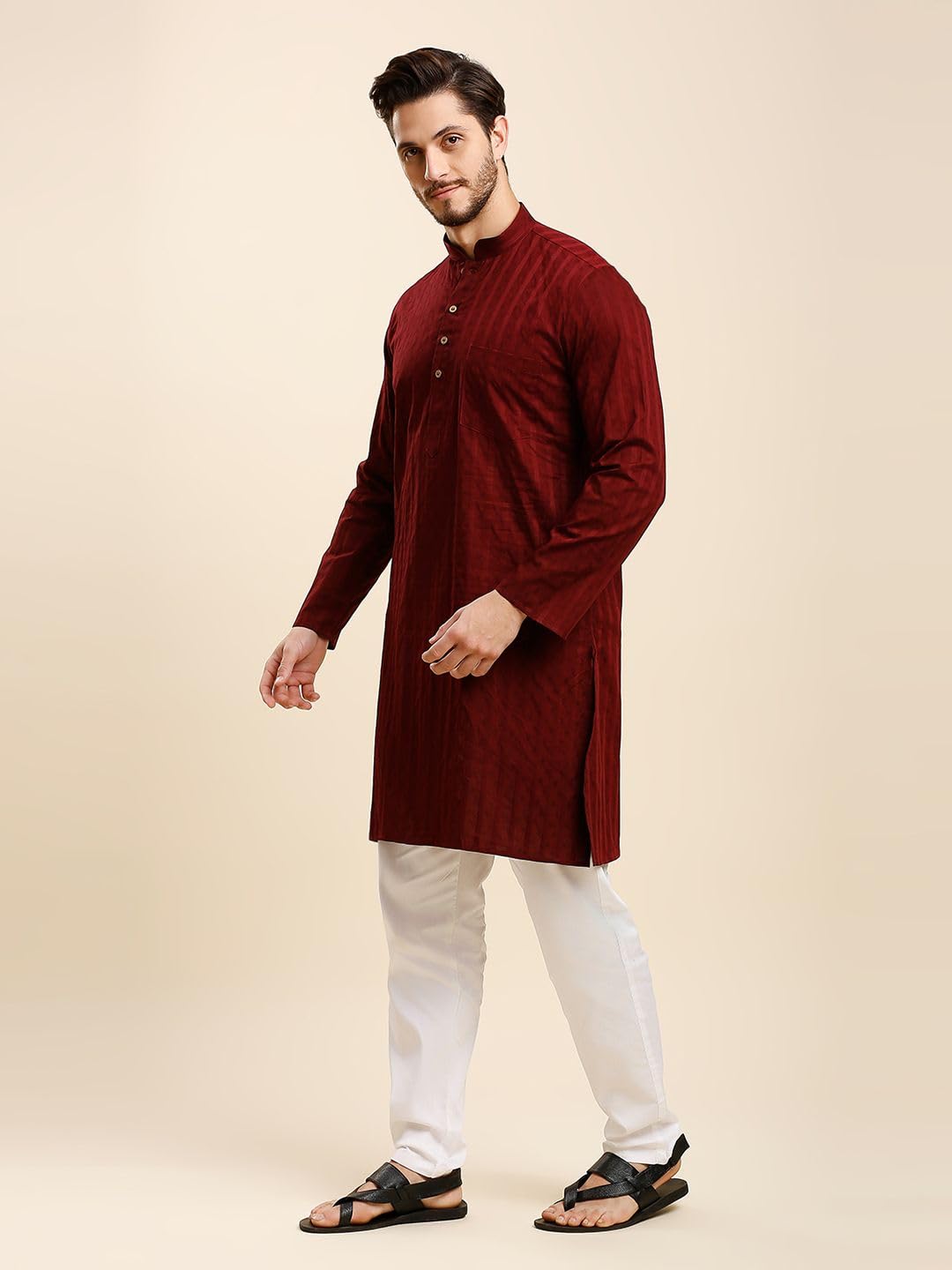 Rajubhai Hargovindas Men Maroon Striped Kurta (DBSQR-40)