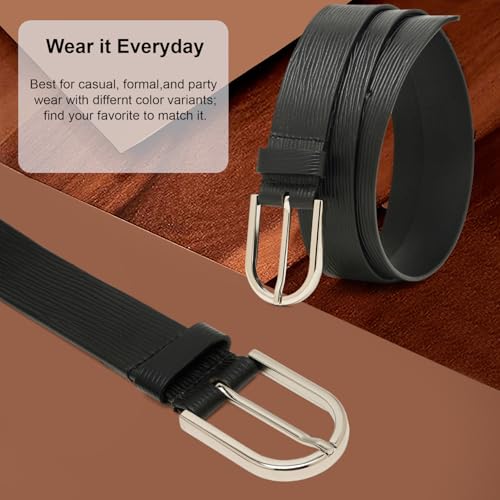 TYBELT Black Spanish Genuine Leather Belt for Men | Adjustable Waistband up to 36 Inches | Belt for Jeans & Dress Pants | Belt with Heavy Buckle_123_36