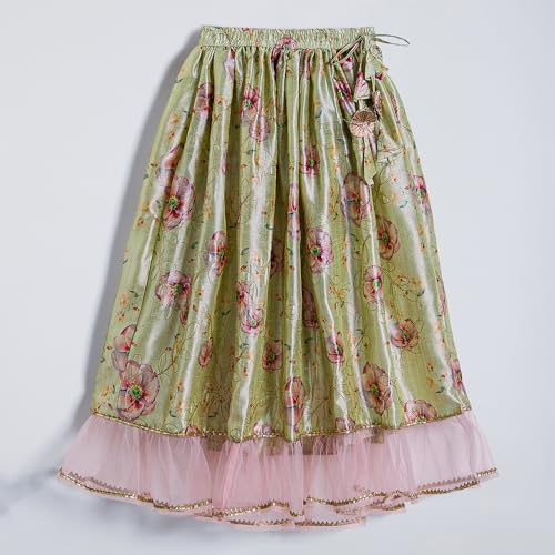 Hopscotch Girls Asymmetrical Yellow 2-Pc Ruffle Embellished Lehenga Choli Set For Ages (6-7 Years)