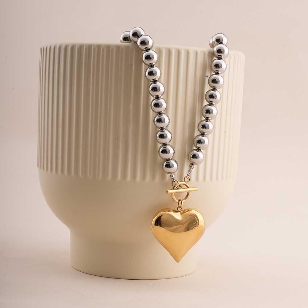 PALMONAS Golden Heart Beaded Necklace for Womens - Waterproof & Anti-Tarnish, Gift for Girls & Women