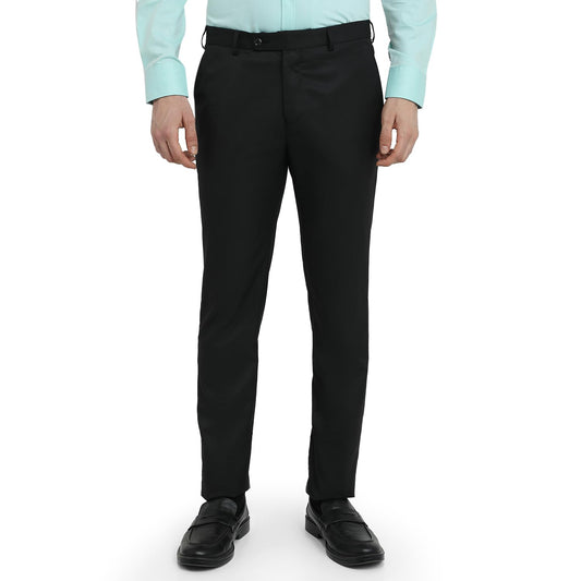 Raymond Men Slim Fit Structure Pattern Polyester Blend Flat Front Formal Trouser Black