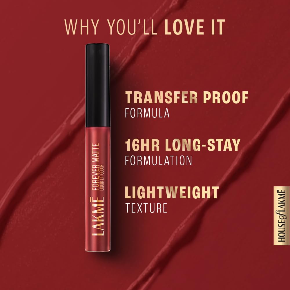 Lakme Forever Matte Liquid Lip Colour, Long-Lasting Liquid Lipstick, Lightweight & Transferproof, Smudgeproof - Nude Dream, 5.6ml