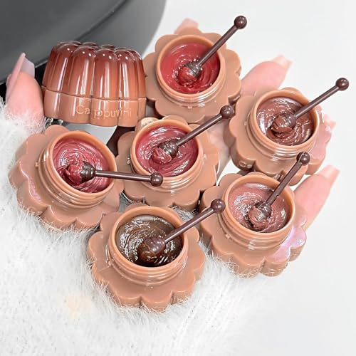 Cappuvini Jelly Pudding Solid Lip Gloss | Plumping Mirror Shine Lip Lacquer | Smooth Application Moisturizing Lip Butter | Trendy Shades Baby Pink Burgundy Mocha Peach Nude Coffee Brown | Pendant Wearable Mold Compact Mini Size | Gen Z Y2K Aesthetic Kawai