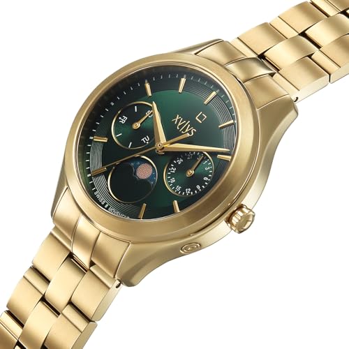 Xylys Amaris with Multifunction with Moon Phase Quartz Green Dial Golden Stainless Steel Strap Watch for Women - 45017YM01E