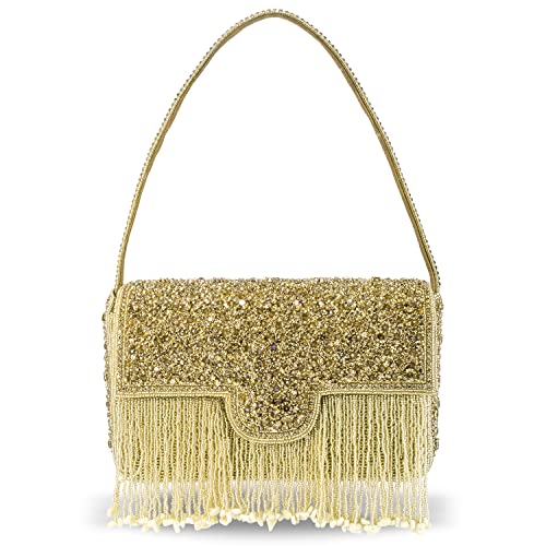 Peora Gold Clutch Purses for Women Stone Studded Handmade Handbags Party Bridal Clutch