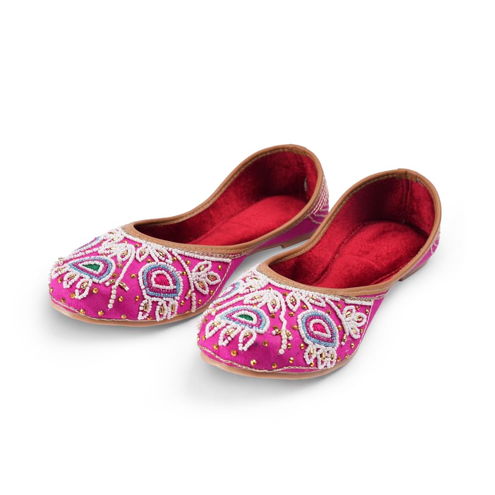 Indifeet Jutti for Women, Punjabi Juti Mojaris, Stylish Mojri Footwear, New Juttis Ethnic Traditional Girls Rajasthani Ladies Shoes Jaipuri Wedding Bridal Mojdi Pink, 6 UK