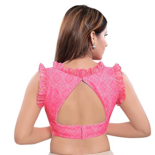 Vamas Women's Organza Padded Self Design Sleeveless Readymade Saree Blouse (B-23.NS_Light-Pink_40)