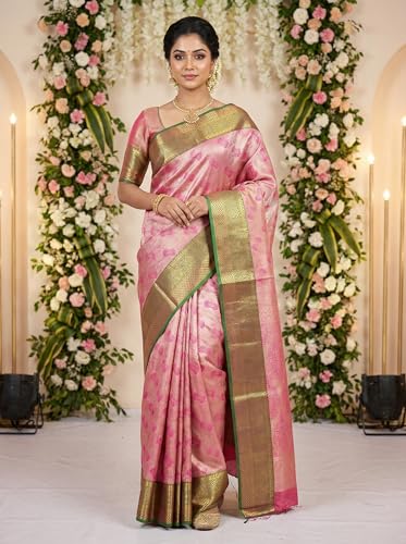 MIMOSA Women’s Rani Pink Art Silk Saree Woven with Zari Tissue | Kanjivaram Style Saree | Rich Pallu & Tassels | 6.2 Mtr