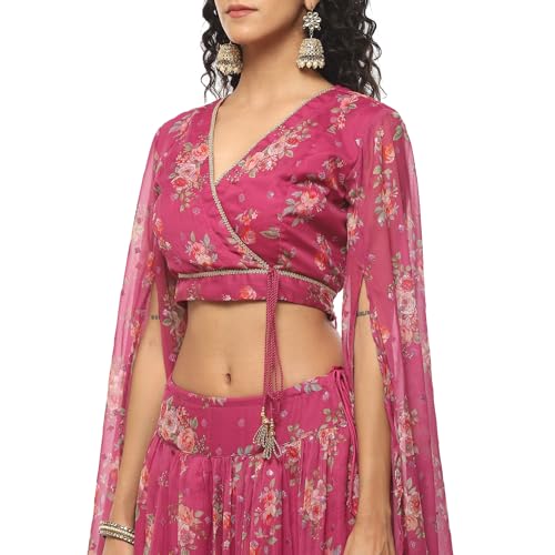 BIBA Women Polyester Printed Lehenga Set (SKDASSORTED9076AW23PNK_Pink_XL)