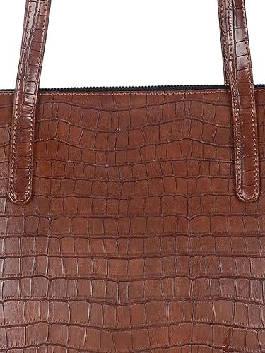 Sakwoods Women Croco Finish Brown Tote Bag